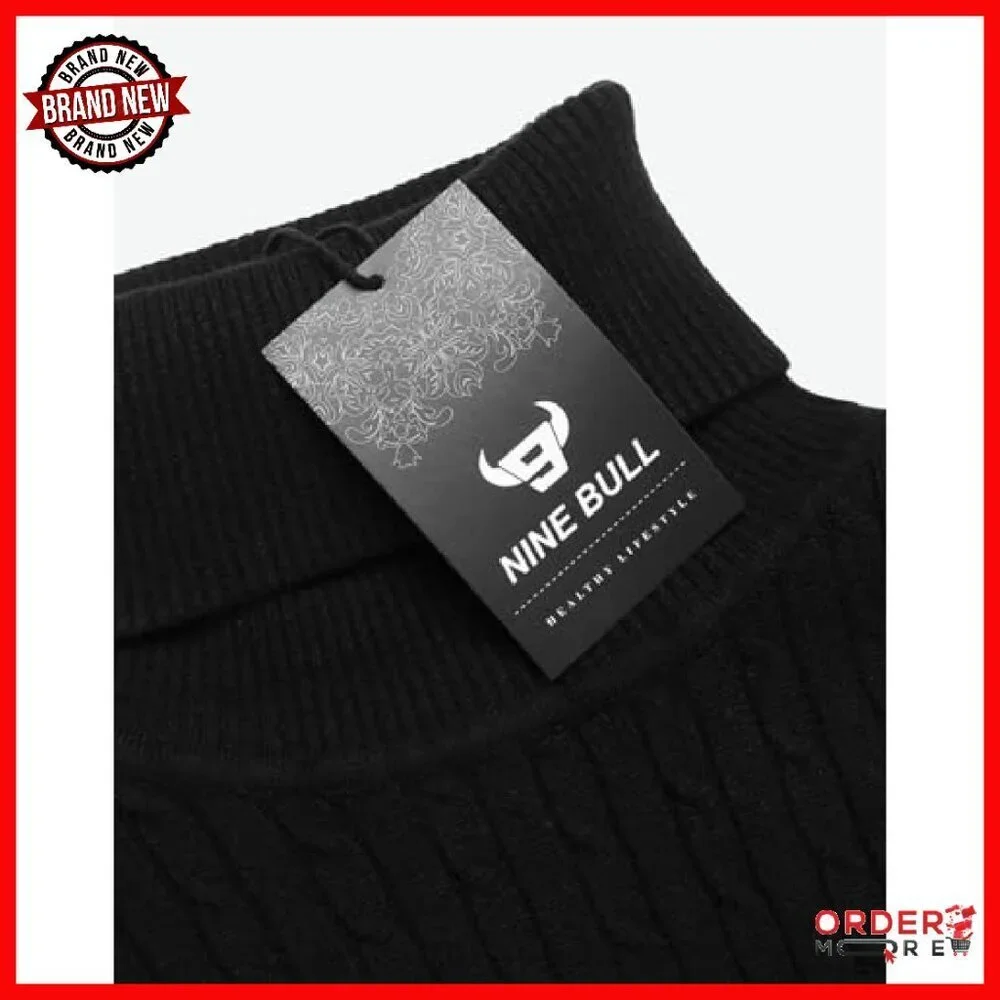 Slim Fit Turtleneck Sweater Cable Knit Thermal Pullover Men's